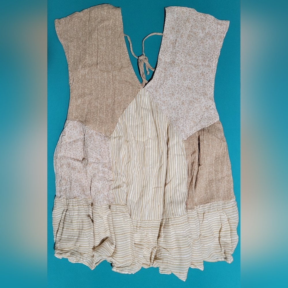 Ae Boho American Eagle Patchwork Swing Dress Tan … - image 2